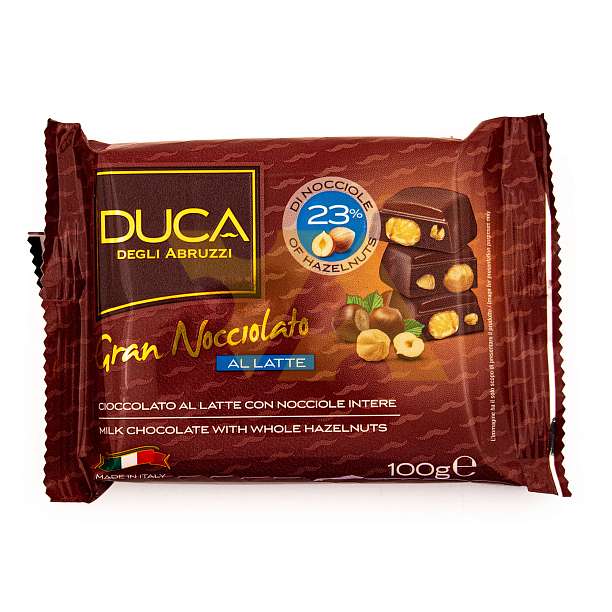 Шоколад молочный с цельным лесным орехом Gran Nocciolato DUCA, CEREALITALIA, 0,100 кг  Cerealitalia Италия
