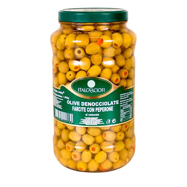 Оливки фаршированные перцем в рассоле, ITALCARCIOFI, 2,9 кг/1,8 кг/3,1 л (ст/б)  Italcarciofi S.r.L. Италия