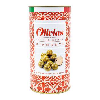 Оливки зелёные без косточек по-пьемонтски, OLIVIAS BY TAST, 1,485 кг/ 0,6 кг/1,450 л (ж/б)