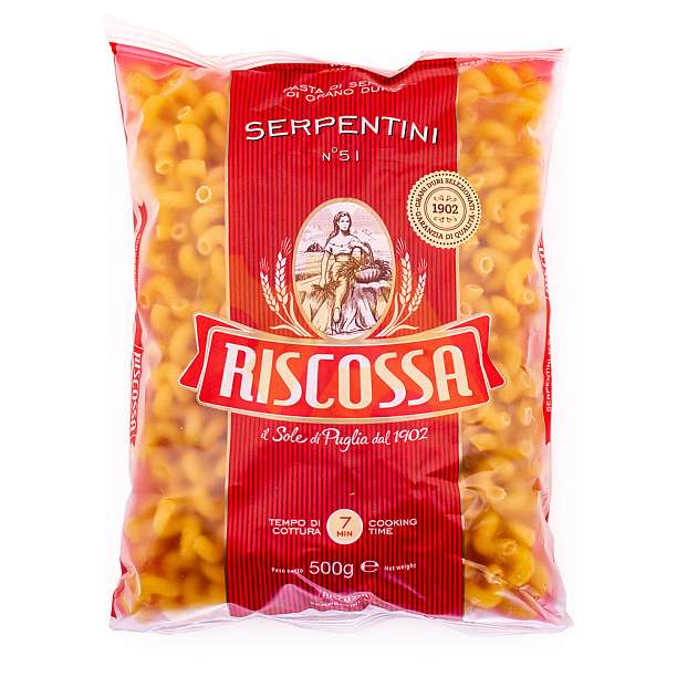 Серпентине №51, паста из твердых сортов пшеницы, RISCOSSA, 0,5 кг  Pastificio Riscossa Италия
