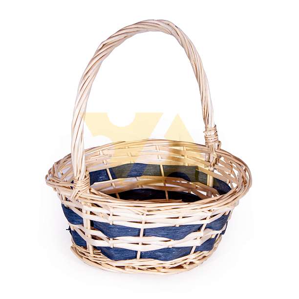 Корзина малая лоза с двумя синими каймами круглая (высота 30, диаметр 26)