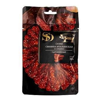 Снэки из свинины со специями сровяленые итальянские SD, нарезка, 0,030 кг