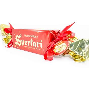 Нуга из миндаля, покрытая черным или белым шоколадом MORBIDELLONE, конфеты, SPERLARI, 0,350 кг (большая красная конфета внутри 25 шт маленьких)