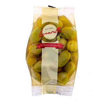 Оливки гигантские сладкие с косточками в рассоле, LUCARELLI, 0,35 кг/ 0,2 кг (пл/пак)