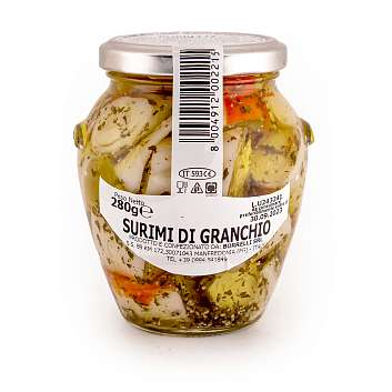 215 Сурими со вкусом крабов в подсолнечном масле, BORRELLI, 0,28 кг/0,314 л (ст/б)