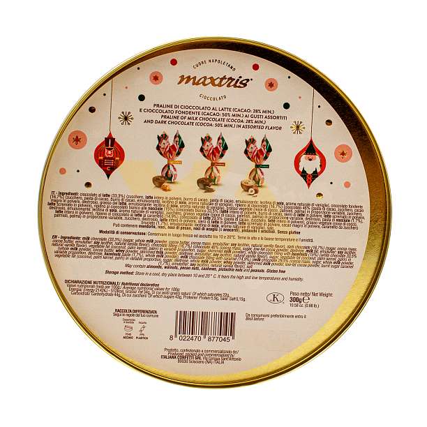 Ассорти из трех пралине в темном и молочном шоколаде, MAXTRIS, 0,300 кг (новогодняя жест/кор)  Confetti Maxtris Италия
