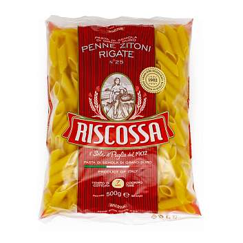 Пенне зитони ригате №25, паста из твердых сортов пшеницы, RISCOSSA, 0,5 кг
