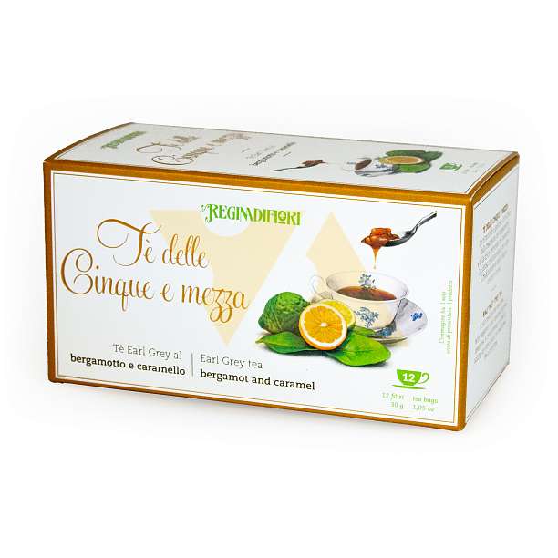Чай чёрный Эрл Грей цейлонский с бергамотом и карамелью "Пять с половиной", 12 пакетиков по 2,5 гр, REGINADIFIORI, 0,030 гр (карт/кор)  REGINADIFIORI Италия