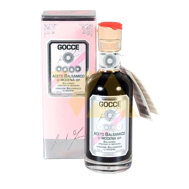 J0115 Уксус бальзамический из Модены IGP GOCCE, выдержка 8 лет, кислотность 6%, 0,25 л (розовая коробка)  Acetaia Leonardi Италия