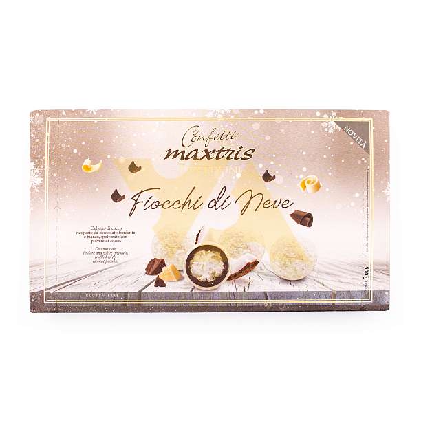 Кокос ТАРТУФИНИ покрытый темным и белым шоколадом в кокосовой пудре "Хлопья снега", MAXTRIS, 0,5 кг (карт/кор)  Confetti Maxtris Италия