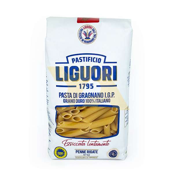 Пенне Ригате №42, паста из Граньяно I.G.P. из твердых сортов пшеницы, LIGUORI, 0,5 кг (бум/упак) 16 шт/кор 0.5 кг. Liguori Pastificio Италия