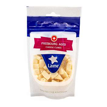 Сыр твердый фасованный "Фрибург выдержанный" ТЗ "LAIME" колотый м.д.ж. в с.в. 53% фас. 125г дой-пак 