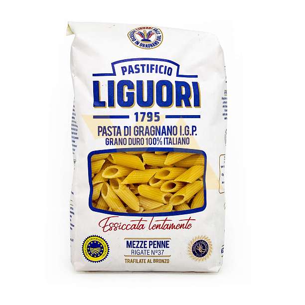 Мецце Пенне Ригате №37, паста из Граньяно I.G.P. из твердых сортов пшеницы, LIGUORI, 0,5 кг (бум/упак) 0.5 кг. Liguori Pastificio Италия
