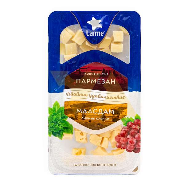 Ассорти сыров "Пармезан и Маасдам" фас. (колка и кубики) ТЗ "LAIME" 5шт*120гр  (Россия, Спб)  Laime Россия