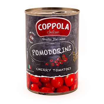 Томаты черри, без добавления соли, COPPOLA, 0,4 кг/0,24 кг/0,425 л (ж/б)