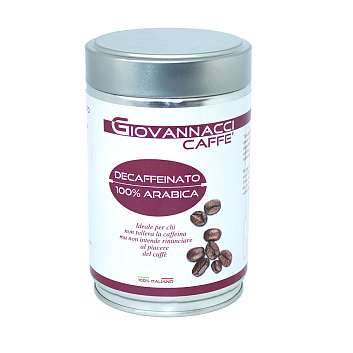 Кофе молотый без кофеина DECAFFEINATO MOKA, смесь обжаренная 100% Арабика, GIOVANNACCI, 0,25 кг (ж/б)