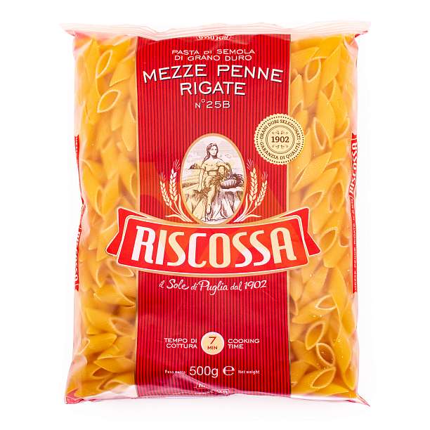 Мецце Пенне Ригате №25В, паста из твердых сортов пшеницы, RISCOSSA, 0,5 кг  Pastificio Riscossa Италия