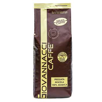 Кофе в зернах GRAN CAFFE, смесь обжаренная 100% Арабика, GIOVANNACCI, 1 кг (фольгированный пакет с обратным клапаном)